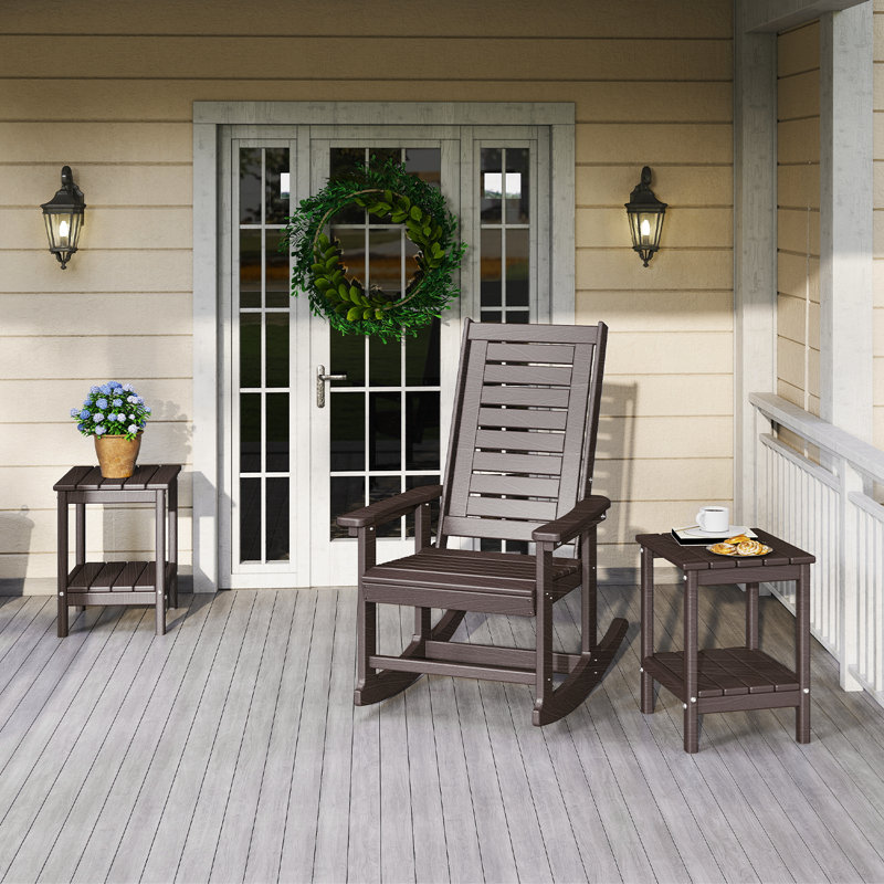 2-tier 14x13in HDPE Outdoor Adirondack Table, Brown Wood