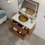 Meuble-lavabo flottant 36 po avec lavabo en céramique doré et tiroirs, brun foncé 36 po