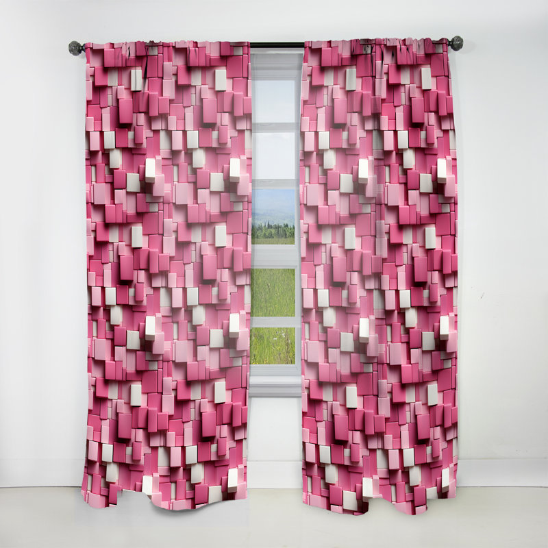 Pink and White Blockchain Blocks - Modern Curtain - Velvet Room Darkening - 1 Panel, 52" W x 84" L