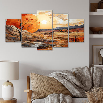 «Orange Sunset Abstract Landscape Meadow - Abstract Landscape Multipanel», ensemble d'art mural