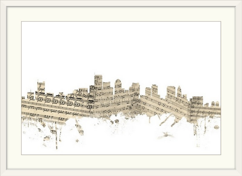 «Francy Boston Massachusetts Skyline Partition Cityscape» par Michael Tompsett, impression, Cadre blanc