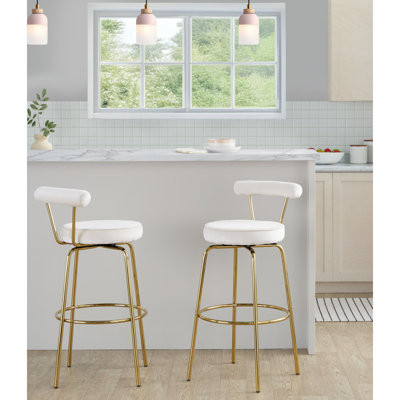 Tabouret de bar à hauteur fixe avec pivot en métal doré et velours crème - ensemble de 2