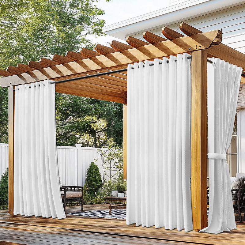 2 Panel Waterproof Blackout Outdoor Curtains for Patio/Pergola/Porch, White, 54"Wx100"L
