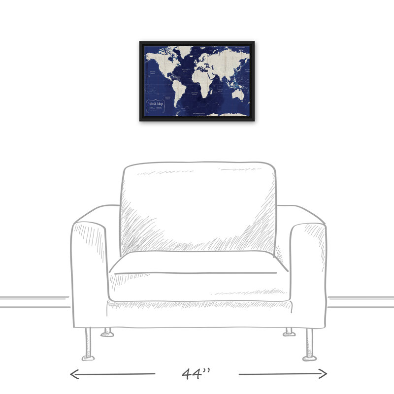 " Navy Blue World Map ", 19.75" W x 13.75" H