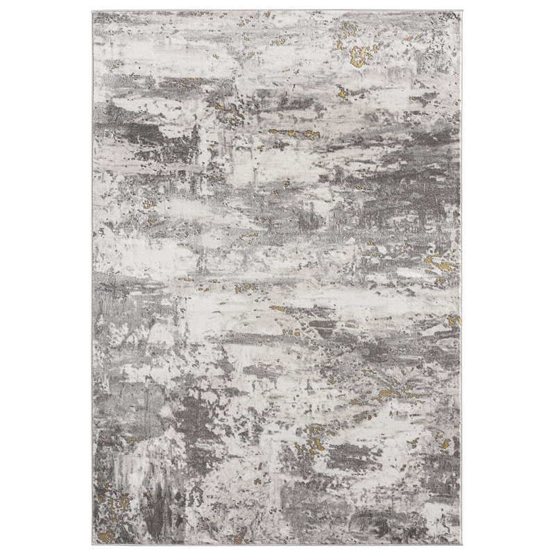 Tapis abstrait doré / gris, Rectangle 5 pi 3 po x 7 pi 7 po