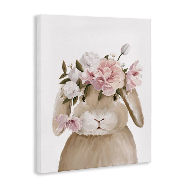 Toile douce lapin et fleurs, design par Anna Lischenko, H 48 po x l 36 po
