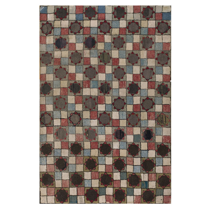 Antique American Hooked Rug American Geometric Multicolor 1920s