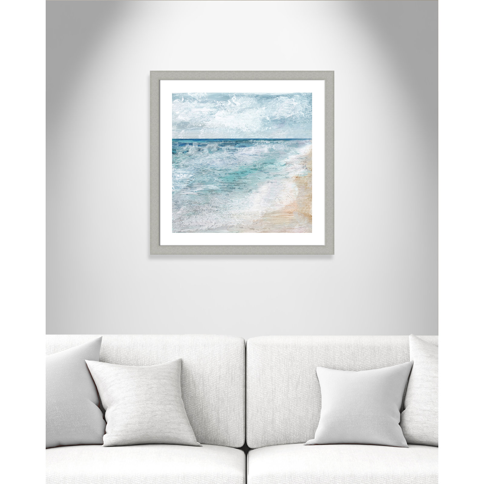 Shore Walk - Picture Frame Painting, Brushed Silver, 29" H x 29" W x 1.25" D