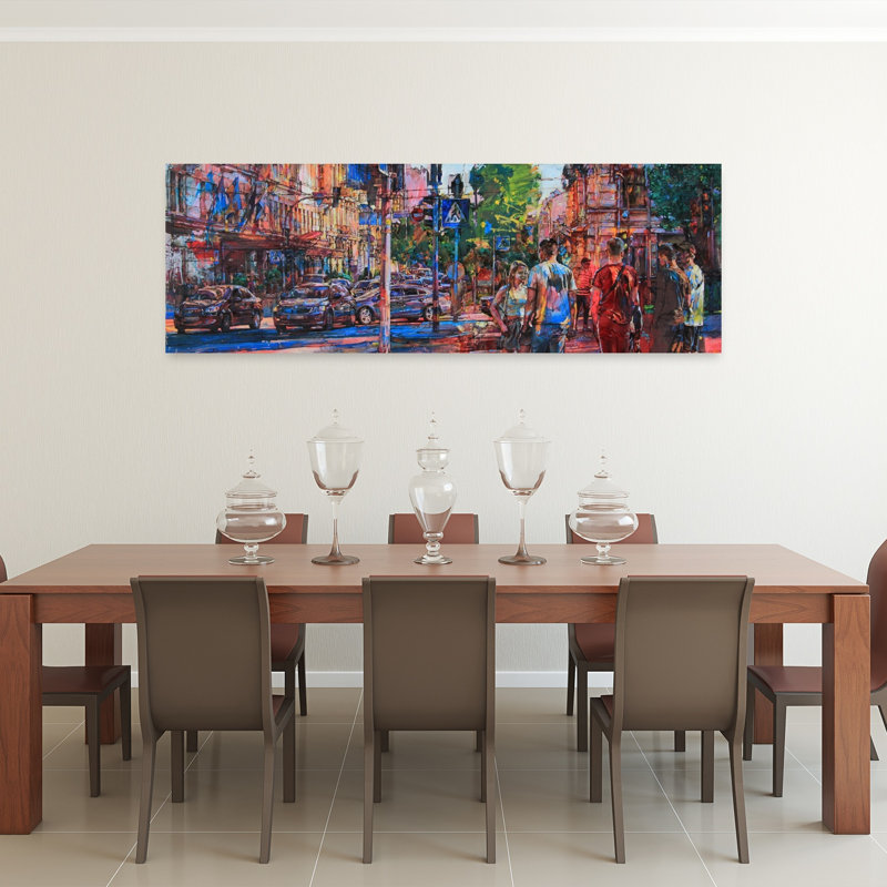 «Vibrant City Street», art mural contemporain abstrait, H 60 po x l 20 po