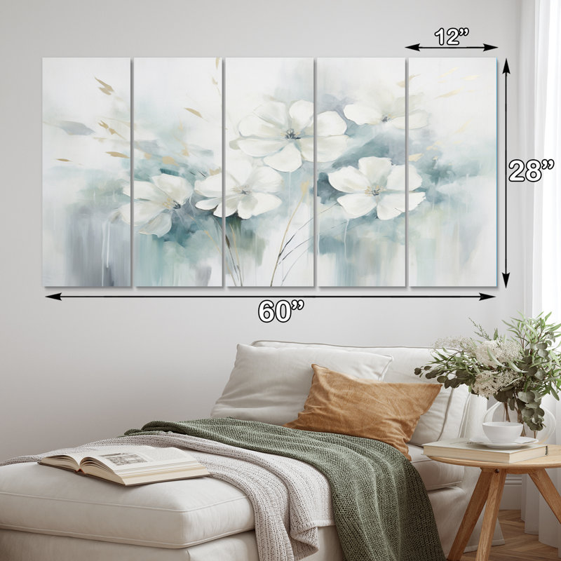 «Blue Botanical Oasis II», reproduction d'art mural abstrait - 5 panneaux égaux