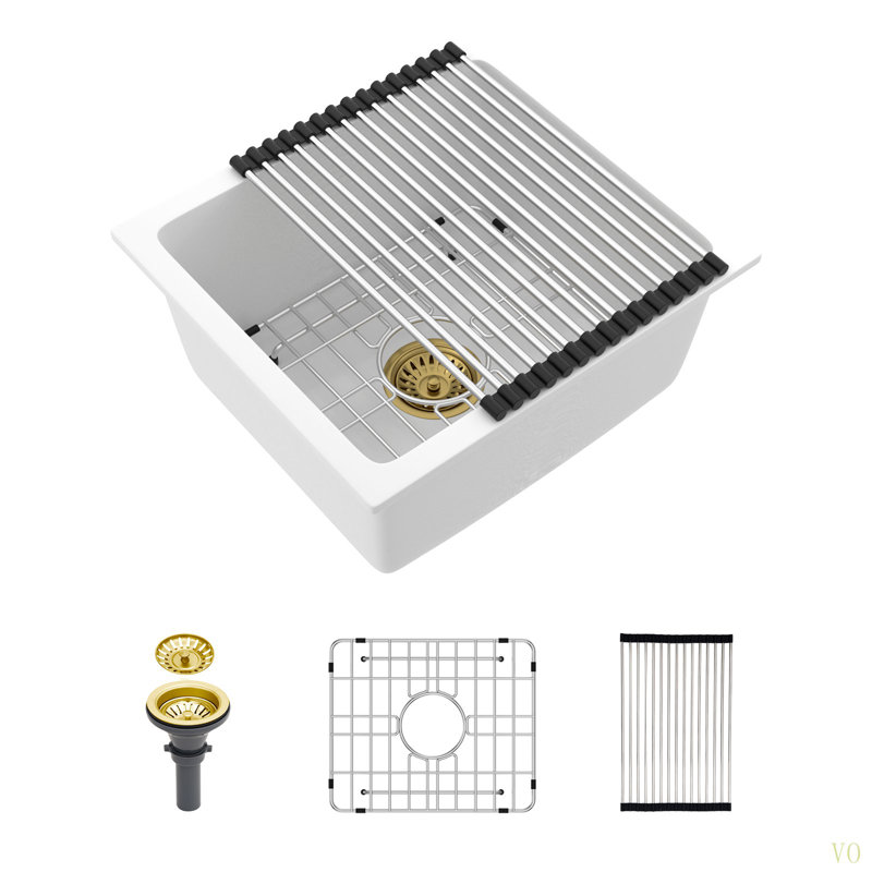 Évier de cuisine en quartz - Évier de cuisine encastré en composite de granite 17,71 po x 15,74 po, Blanc lustré