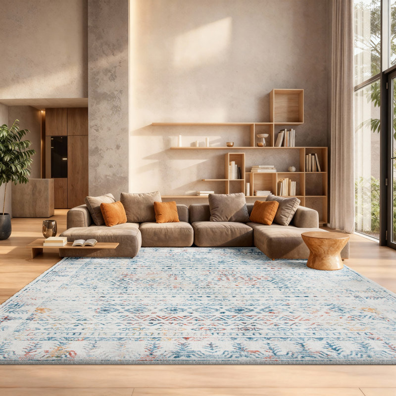 Tapis ivoire / rouille Southwestern, Rectangle 8 pi x 10 pi