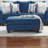 Fabric Cocktail In Navy - Upholstery With Welted Trim, Legs, Geometric Pattern, Rectangular For Living Room Blue Seat Fabric, High Foam, Area