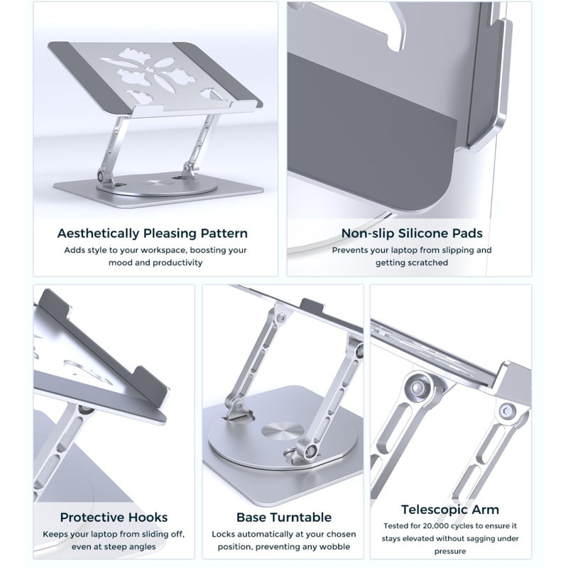 Adjustable Laptop Stand for Desk with 360° Rotating Base