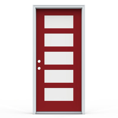 36 in. x 80 in. 5-Lite Clear Glass Cranberry Fiberglass Prehung Front Entry Door