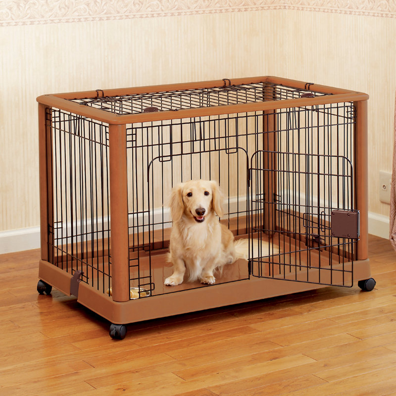 Wooden Pet Pen with Wheels, Dog Crate, Medium (26" H x 24.2" W x 36.8" D)