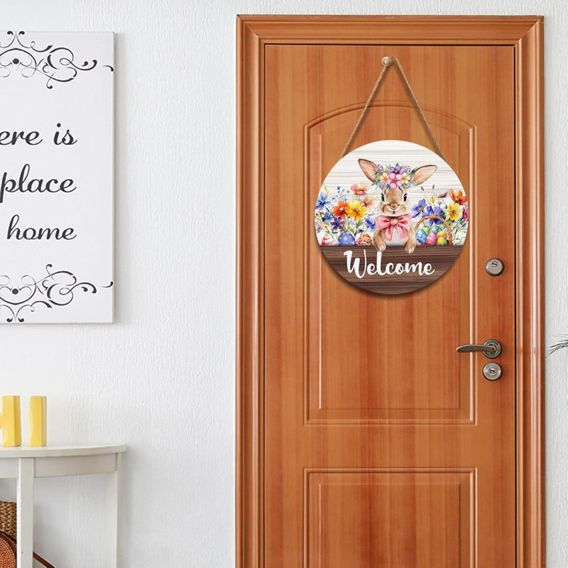 Bonjour lapin de Pâques, panneau de lapin pour porte d'entrée