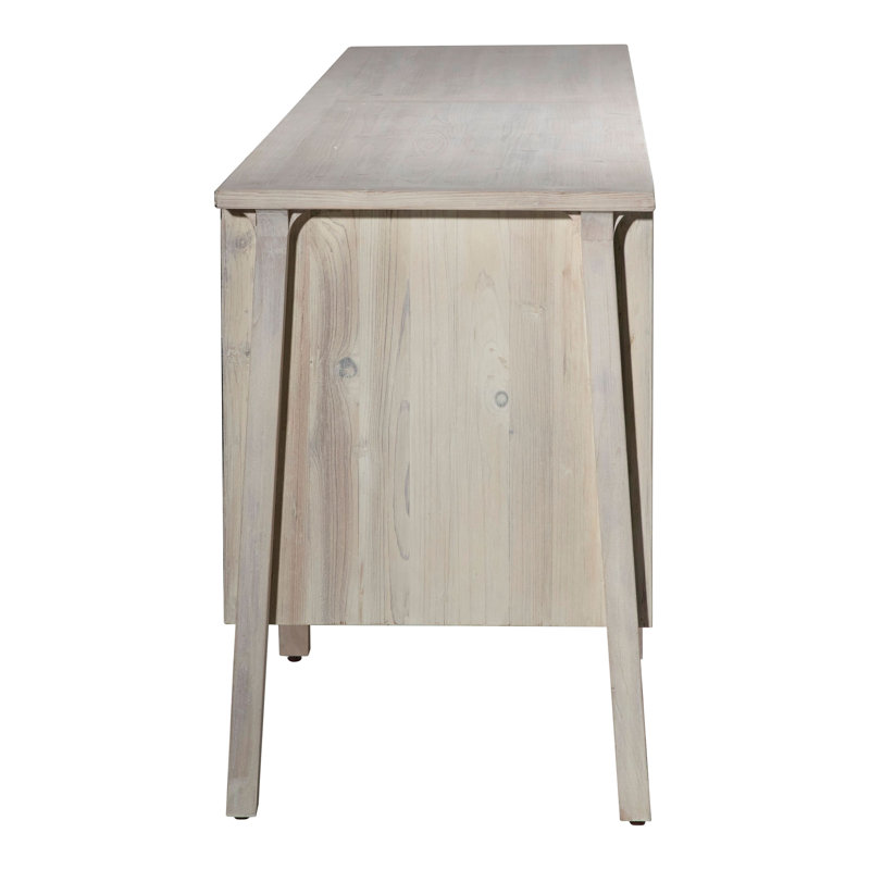Torre 109-Inch Reclaimed Pine And Elm Mid-Century Styled 4-Door Sideboard, Light Grey Finish