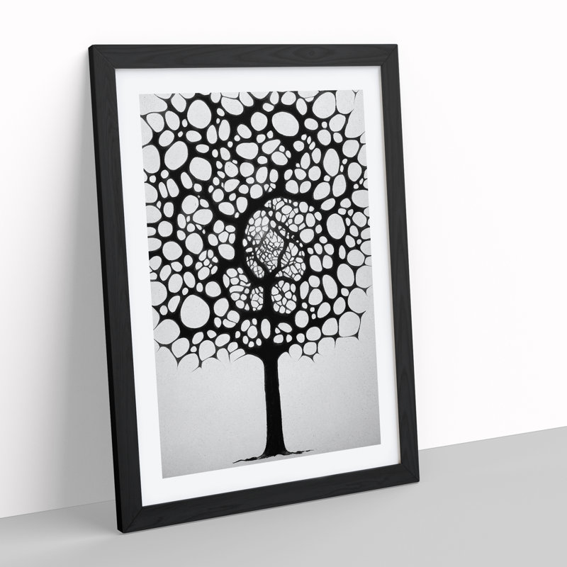 Monochrome Tree Art No.1 - Single Picture Frame Painting, 64cm H x 46cm W x 2cm D, Black