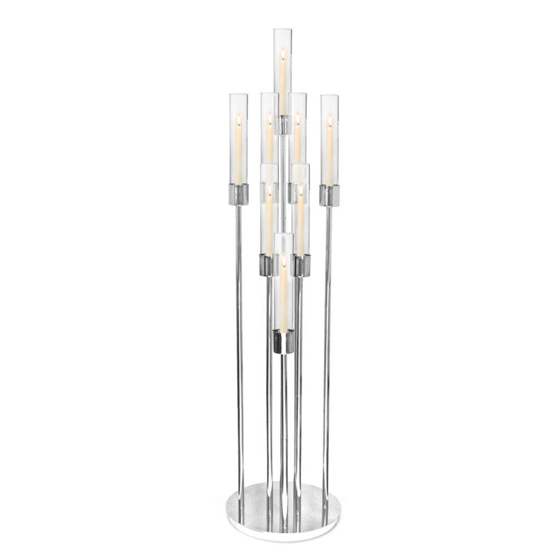 Metal Floor Candelabra, Silver, 58.25" H x 14" W x 14" D