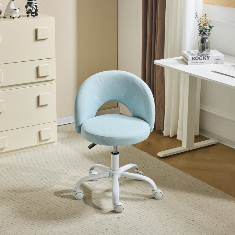 21" W Office Chair Task Chair With Wheels, Light Blue, Linen