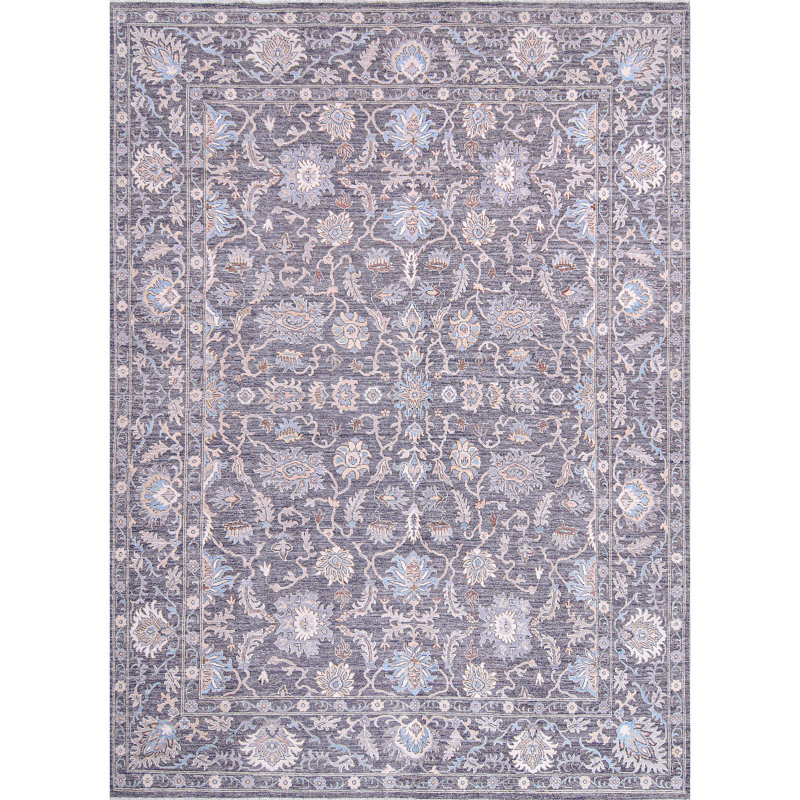 Tapis unique gris foncé / bleu clair / ivoire / brun de 8 pi 9 po x 11 pi 11 po One-of-a-Kind