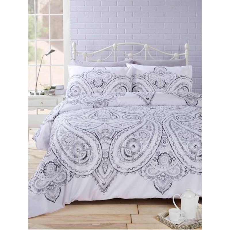Spickard Paisley Duvet Cover Set with Pillowcases, Grey, Kingsize Duvet Cover + 2 Standard Pillowcases