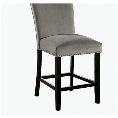 Attractive 2-piece counter height chair dining furniture grey plush seat nailhead trim kitchen breakfast