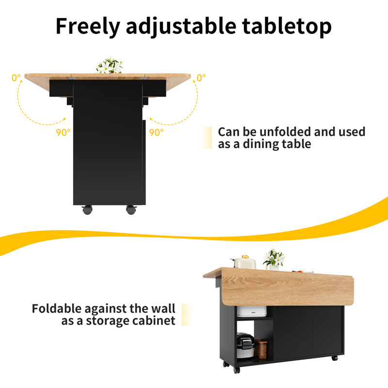 Wood Kitchen Island, Black