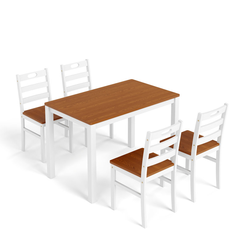 Ensembles de table de salle à manger 5 pièces, ensembles de salle à manger en bois massif peu encombrants avec 4 chaises à dossier à lattes