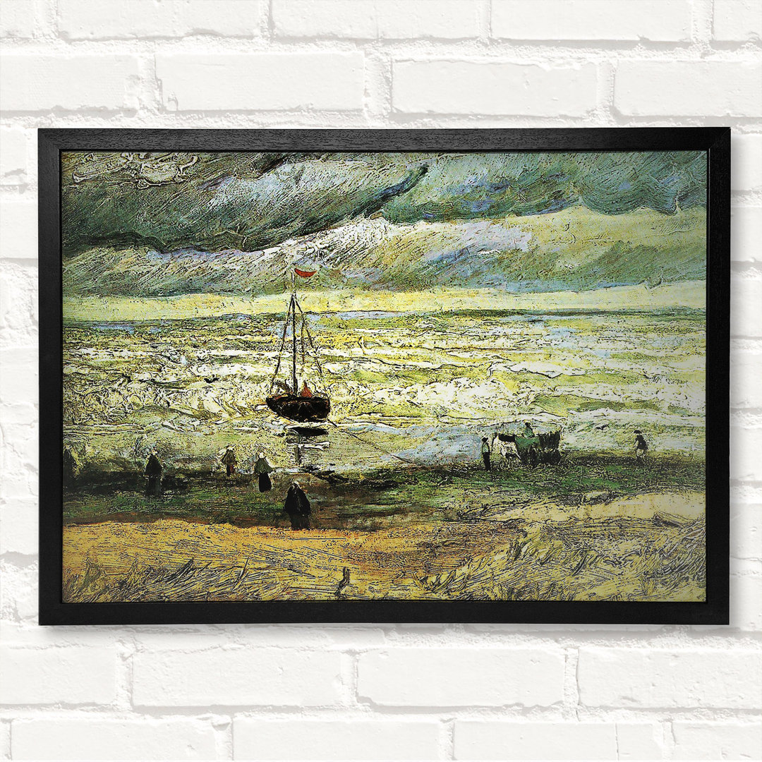 Scheveningen Beach In Stormy Weather von Vincent Van Gogh - Geschlossener Eckrahmen Kunstdrucke auf Holz