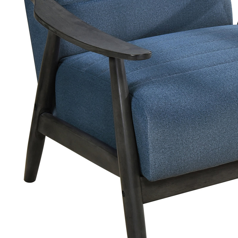 Fauteuil d'appoint avec siège en velours bleu, structure en bois massif gris foncé, rembourrage à ressorts ensachés, style transitionnel, revêtement en tissu, poids du colis : 18 kg