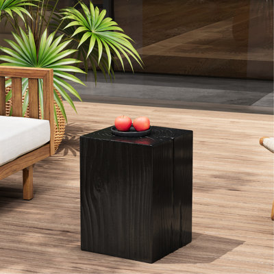 Table de bout noire, surface carrée de 14,27 po, aspect bois, table moderne pour l'intérieur et l'extérieur en noir, hauteur de 18 po, aspect vieilli, aspect bois