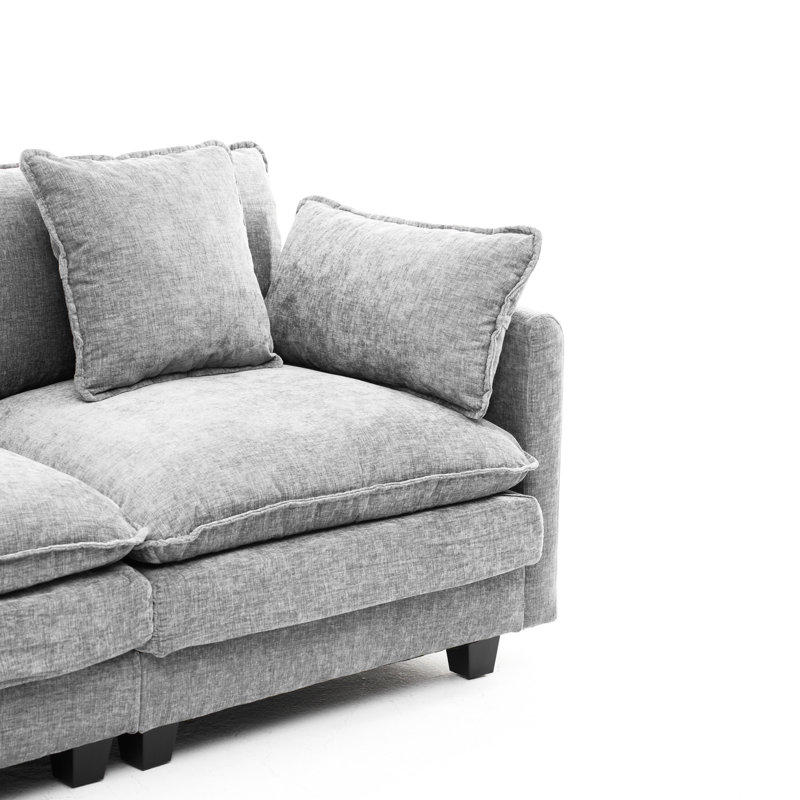 Rangement et banc gris à 3 places, en forme de L, en chenille, idéal pour créer une esthétique esthétique dans la chambre à coucher, revêtu de chenille, pour une vie confortable
