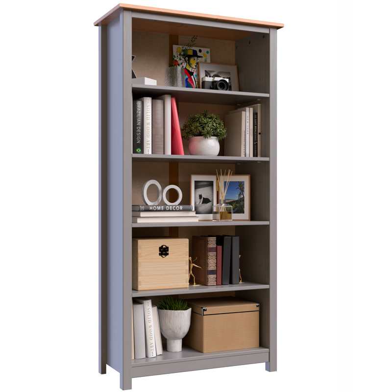 Bibliothèque en bois de pin massif Albrecht, Gris / pin