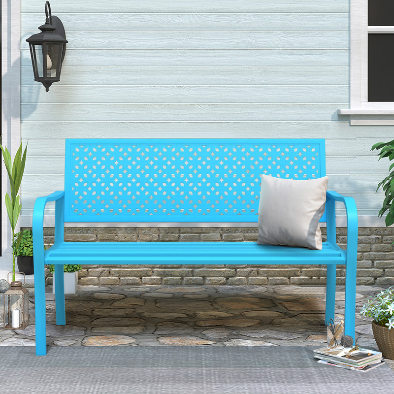 Classic Outdoor Metal Bench(Blue), Blue