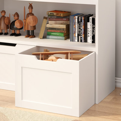 Meuble de rangement pour jouets d'enfant, organisateur de livres en bois de 80 cm de large avec tablette ouverte et 2 tiroirs, coffre de rangement bas en MDF pour salle de jeux, chambre d'enfant
