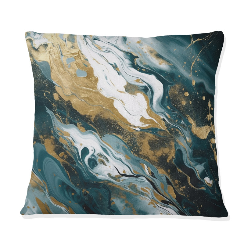 Blue and Gold Serene Cascade - Coussin décoratif imprimé abstrait