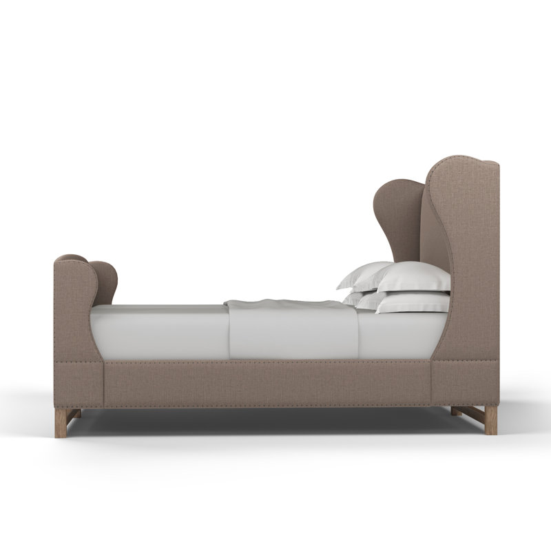 Lit à oreilles avec repose-pieds Herbert, Grand, Ponce de lin à tissage carré, Délavé