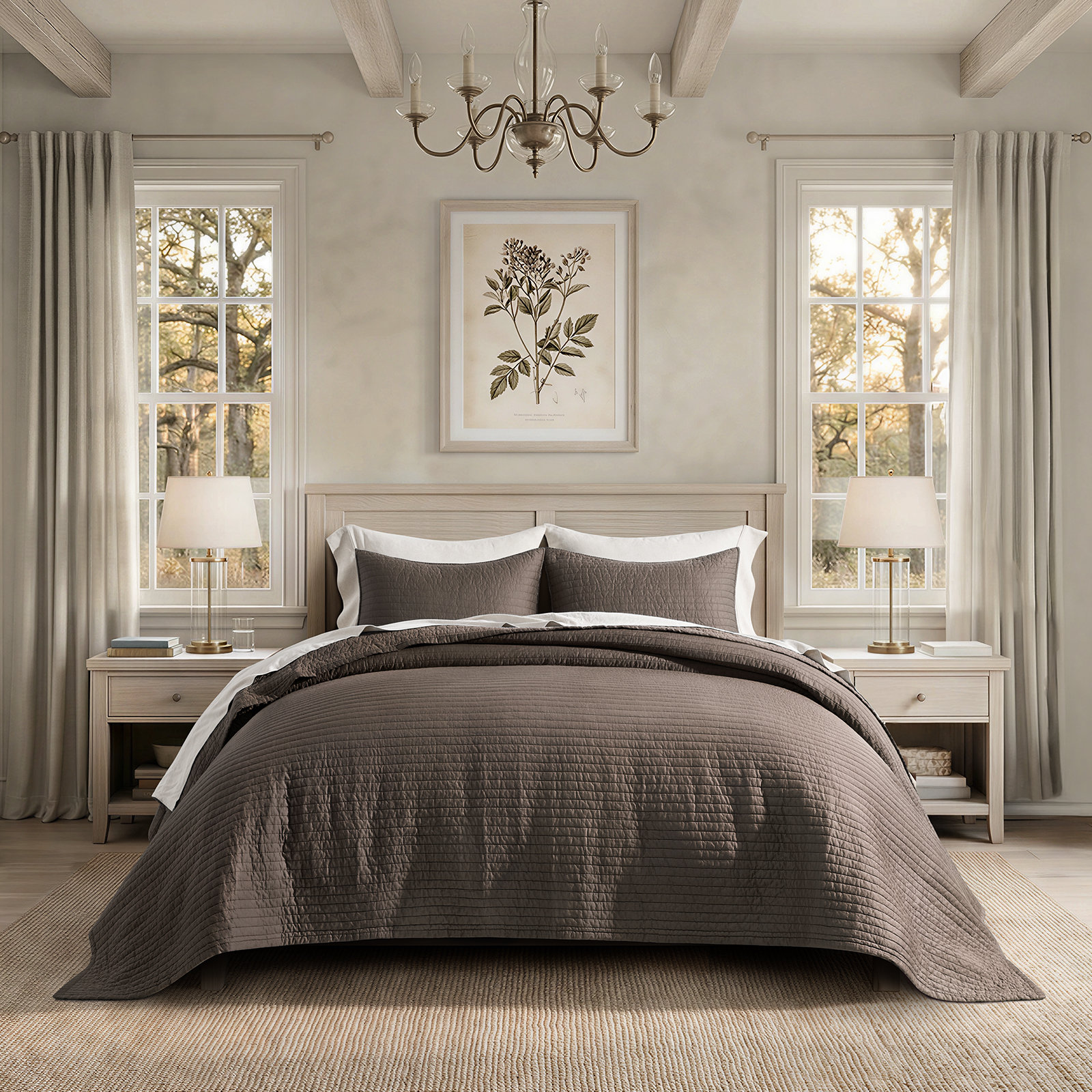 Cotton Sateen Quilt Set, Mocha Brown, California King + 2 Pillow Shams