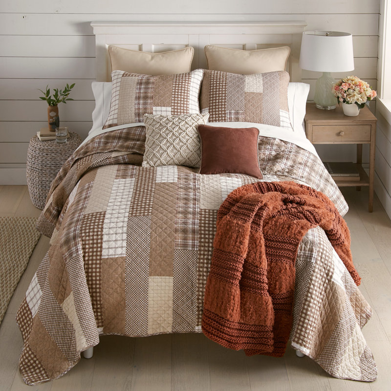 Ensemble de courtepointe réversible en coton Highland, Courtepointe pour grand lit + 2 taies décoratives