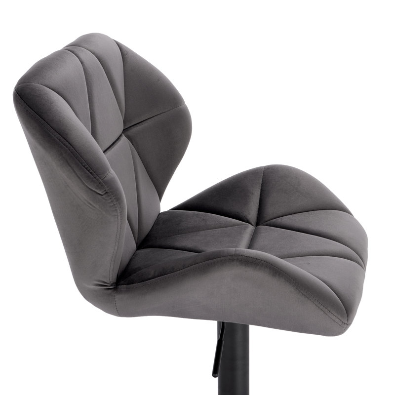 Dequavious Swivel Upholstered and Velvet Adjustable Height Bar Stool with Steel Frame, Dark Grey, 2