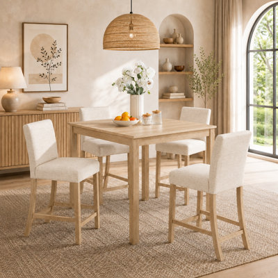 Ensemble de salle à manger 5 pièces à hauteur de comptoir moderne avec table carrée en bois et chaises rembourrées pour la cuisine et la salle à manger