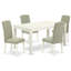 L'ensemble de mobilier de salle à manger 5 pièces comprend une table de salle à manger rectangulaire et 4 chaises Parson rembourrées en lin Shitake foncé, 36 x 60 pouces, blanc lin-13053059-13053064-88061769