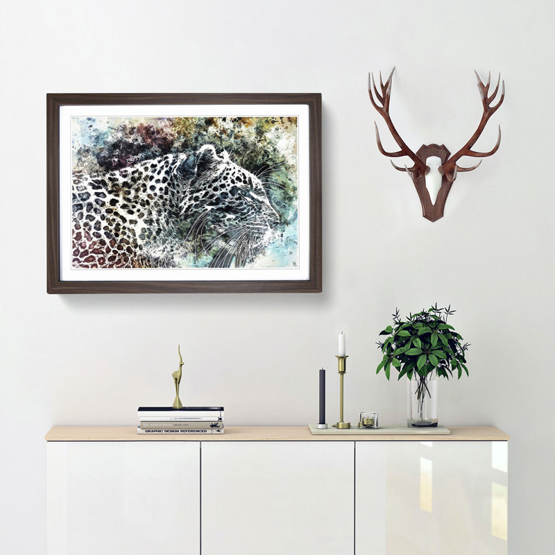 Leopard in Abstract - Picture Frame Painting Print, 36cm H x 48cm W x 2cm D, Walnut Framed