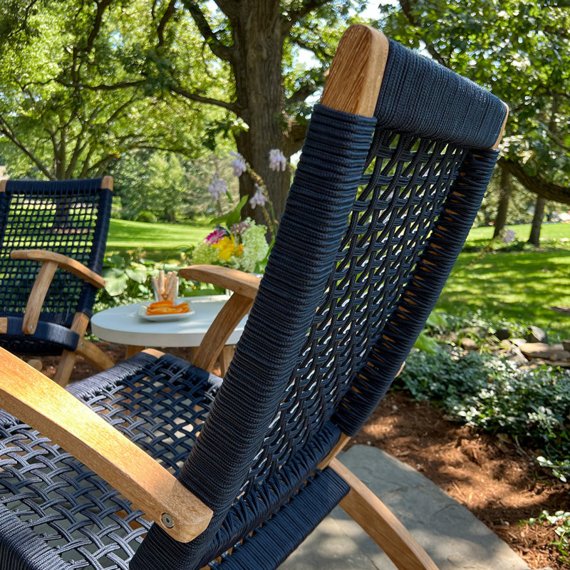Chaise berçante en bois massif Brayson, Brun clair / corde bleue