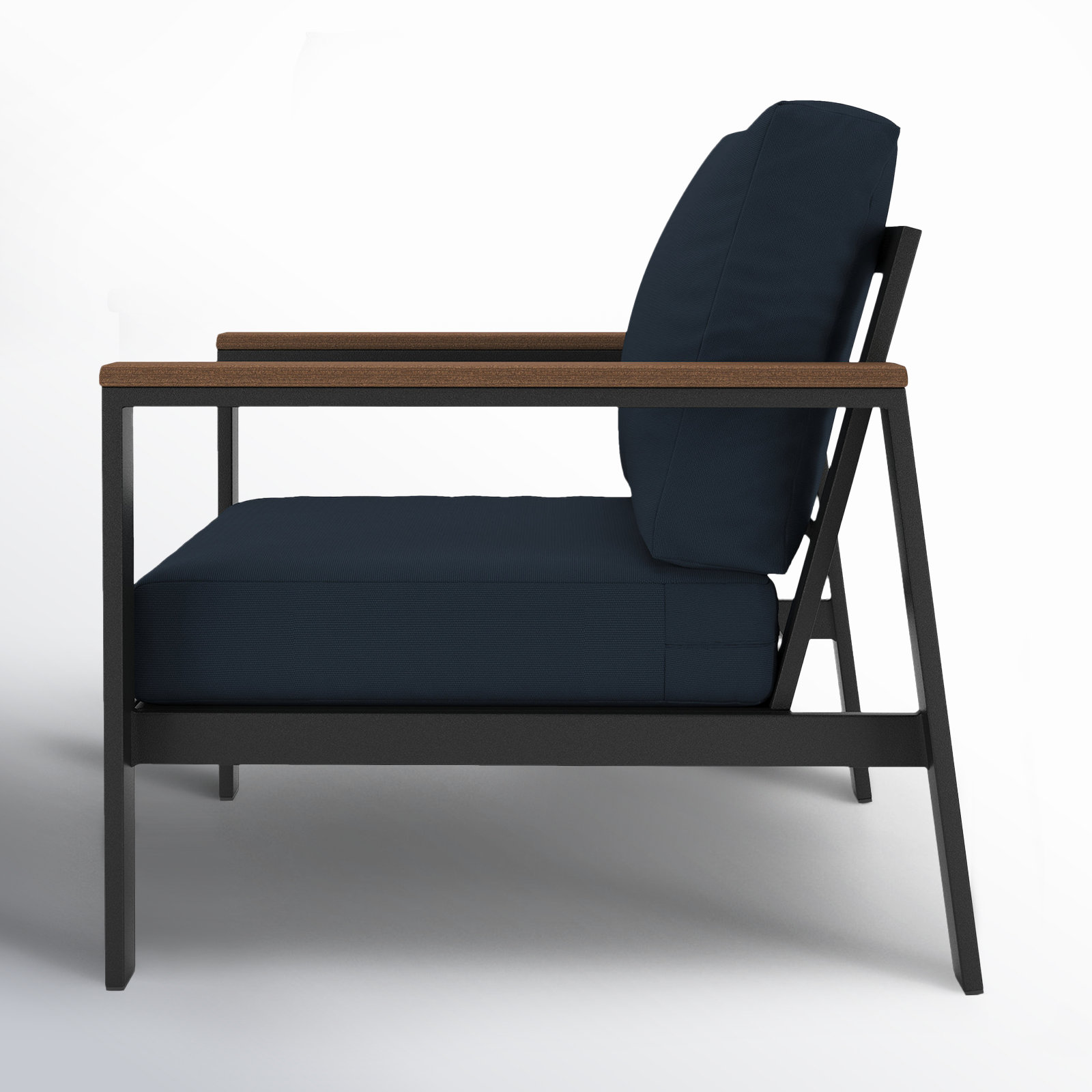 Townsend Outdoor Patio Lounge Chair with Sunbrella Cushions, Canvas Navy Sunbrella® Canvas, Brown, Yes