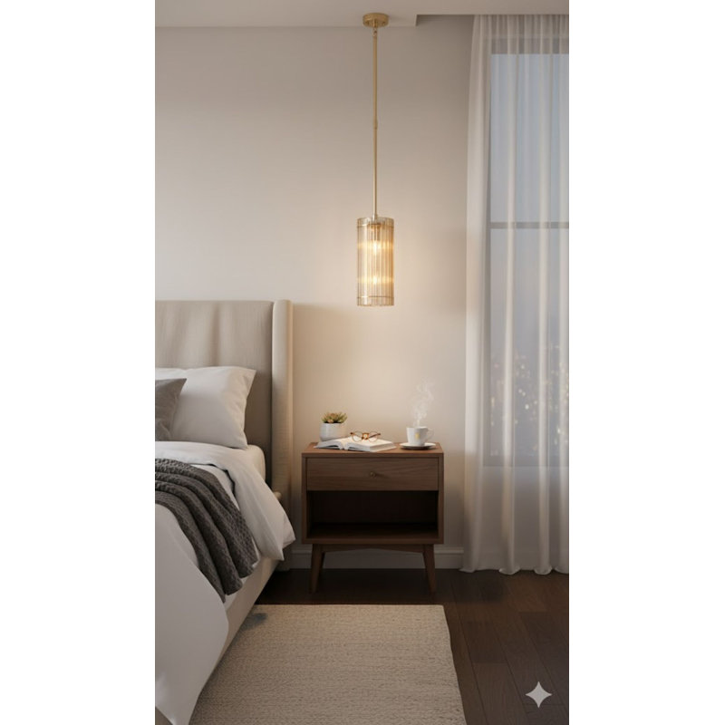 Luminaire suspendu en or 4 lumières avec tiges en verre champagne, Or