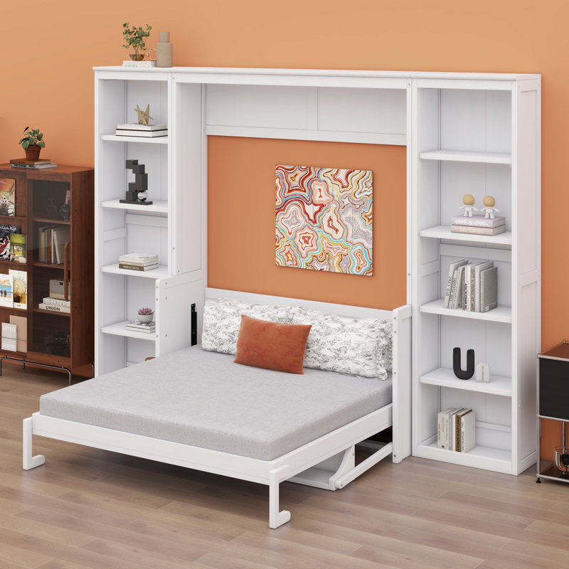 Lit escamotable avec bureau et bibliothèque Murphy, Lit double 