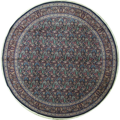 Tapis bleu marine et vin noué à la main de haute qualité
